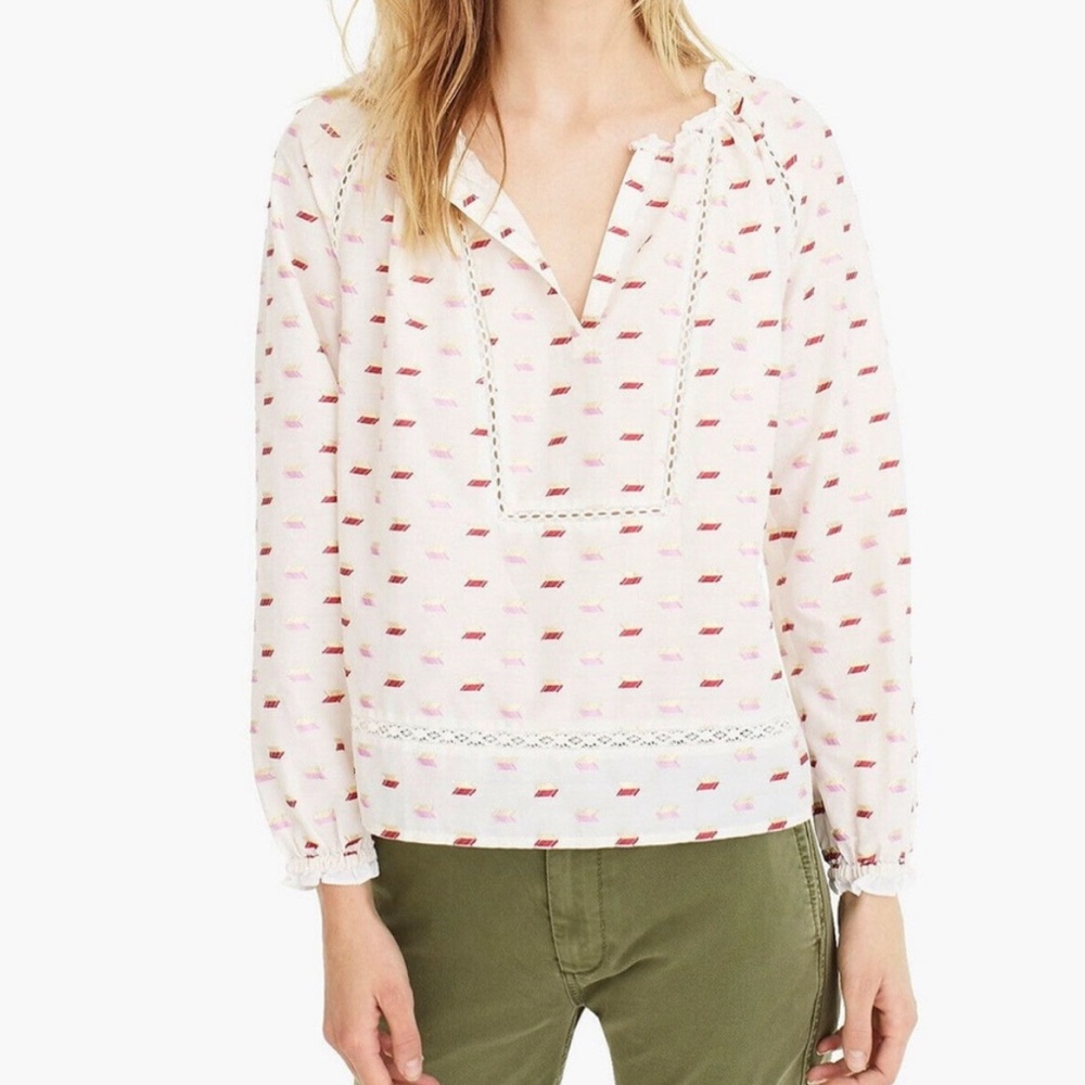 J. Crew Point Sur Metallic Arrow Embroidered Blouse